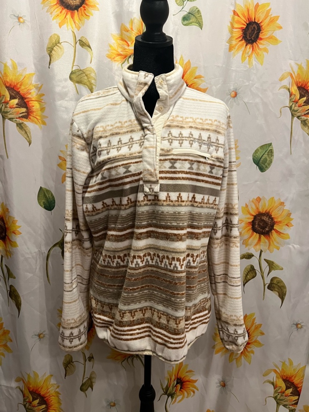Columbia Cream and Tan Striped Fleece Jacket